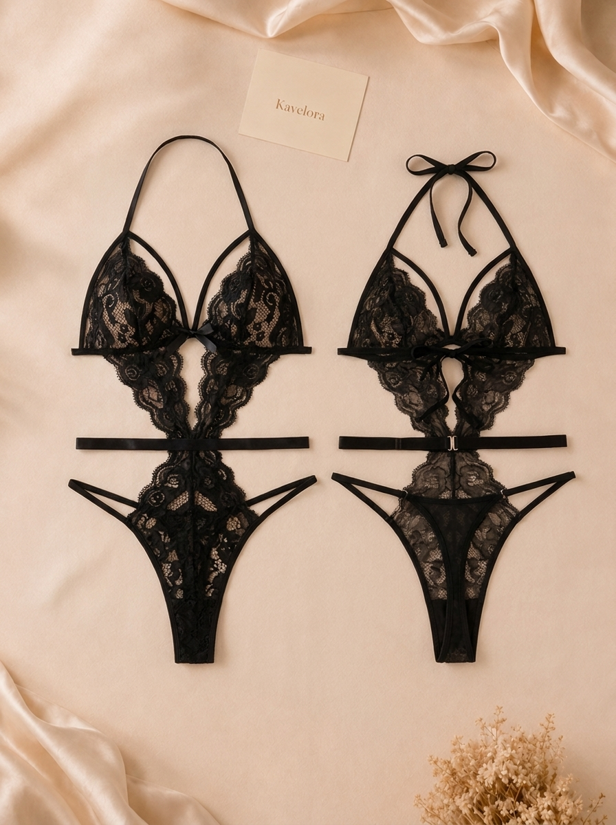 Siyah Dantelli Babydoll Fantezi Gecelik